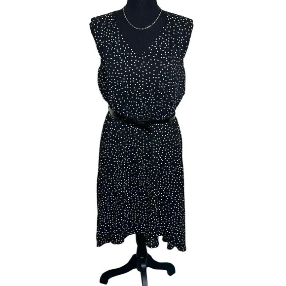 Elle MP‎ black white polka dots v-neck belted sleeveless hi-low dress NEW - Picture 1 of 11